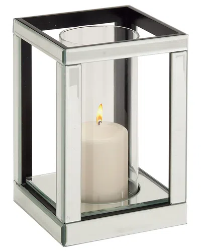Peyton Lane Glass Pillar Candle Holder With Mirrored Accents In Silver