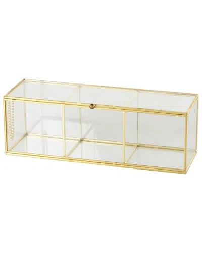 Peyton Lane Glass Slim Rectangular 3 Slot Decorative Jewelry Box In Gold