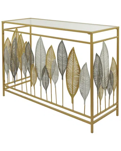 Peyton Lane Gold Metal Contemporary Console Table In Brown