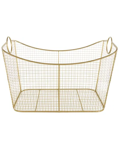 Peyton Lane Gold Metal Wire Grid Storage Basket With Curved Edges Ring Handles