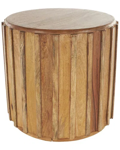 Peyton Lane Handmade Concaved Curve Drum Accent Table With Ridges In Brown