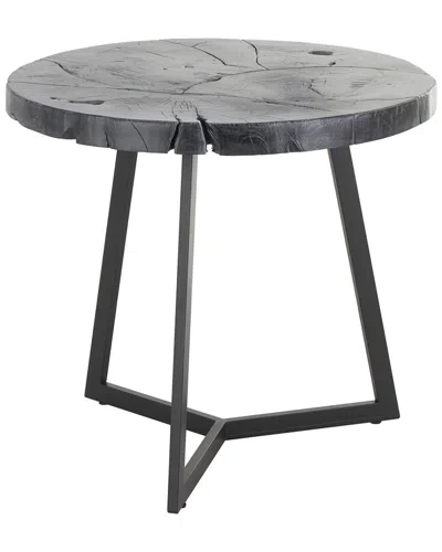 Peyton Lane Handmade Geometric Teak Wooden Live Edge Accent Table With Metal  Base In Blue