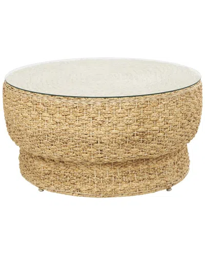 Peyton Lane Handmade Rattan Woven Tapered Coffee Table With Glass Top In Brown
