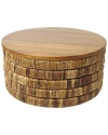 PEYTON LANE PEYTON LANE HANDMADE SEAGRASS HANDMADE LINEAR WRAPPED COFFEE TABLE WITH TEAK WOOD TOP