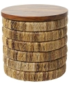 PEYTON LANE PEYTON LANE HANDMADE SEAGRASS LINEAR WRAPPED ACCENT TABLE WITH TEAK WOOD TOP