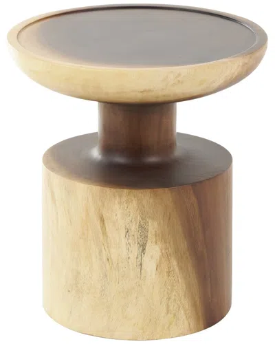 Peyton Lane Handmade Wooden Accent Table With Cylinder Block Base In Animal Print