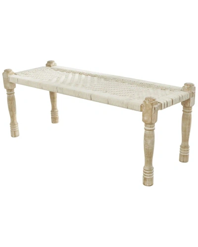 Peyton Lane Handmade Woven Chevron Patterned Bench With Mango Wood Legs In Beige