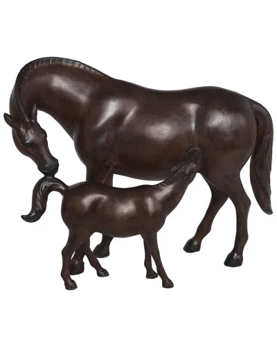 Peyton Lane Horse Sculpture With Mom & Baby In Brown
