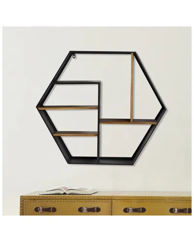 Peyton Lane Industrial Hexagon Black Wood Wall Shelf