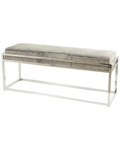 Peyton Lane Leather Bench With Silver Stainless Steel Base In Gray
