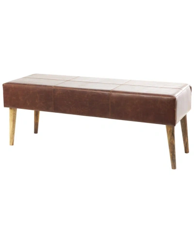 Peyton Lane Leather Bench With Wooden Legs In Brown