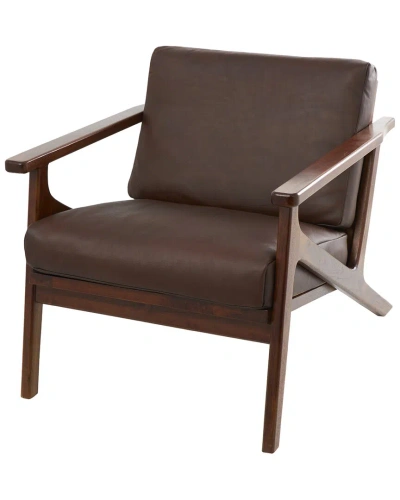Peyton Lane Leather Mid-century Accent Chair With Teak Wood Frame In Brown
