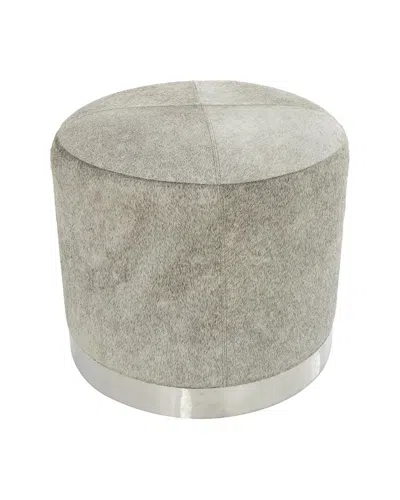 Peyton Lane Leather Patchwork Stool With Metal Base In Gray