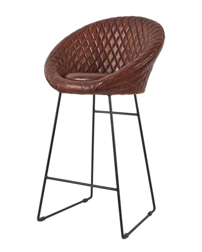 Peyton Lane Leather Round Diamond Tufted Bar Stool With High Back & Metal Legs