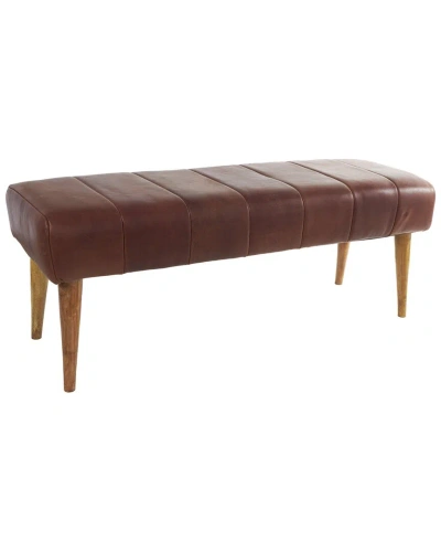 Peyton Lane Leather Upholstered Bench With Wooden Legs In Brown