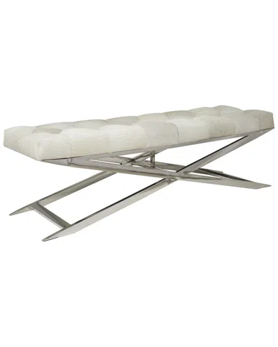 Peyton Lane Leather Upholstered Tufted Bench With Diagonal Base In Gray