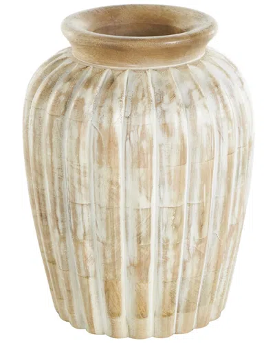 Peyton Lane Light Brown Mango Wood Distressed Vase With Carved Ridges