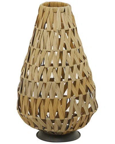 Peyton Lane Light Plastic Rattan Handmade Candle Lantern With Wrapped Zig Zag Design In Brown