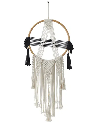Peyton Lane Macrame Black Cotton Handmade Intricately Weaved Wall Decor With Beaded Fringe Tassels In Neutral