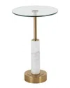 Peyton Lane Marble Round Accent Table With Metal Base In Metallic