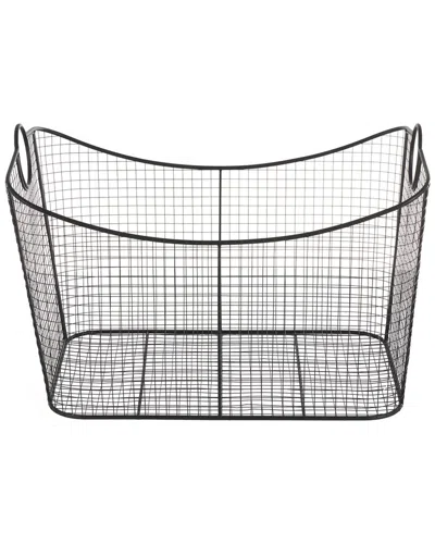 Peyton Lane Metal Open Frame Wire Grid Storage Basket With Curved Sides & Ring  Handles In Black