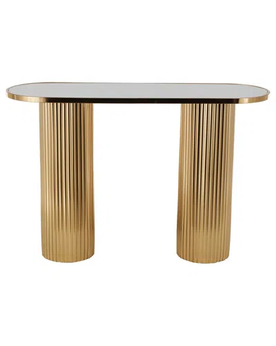 Peyton Lane Metal Oval Console Table With Marble Tabletop & Ribbed Legs In Gold