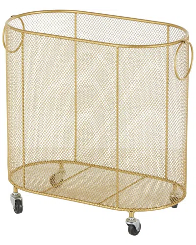 Peyton Lane Metal Oval Mesh Wire Rolling Laundry Storage Cart In Gold