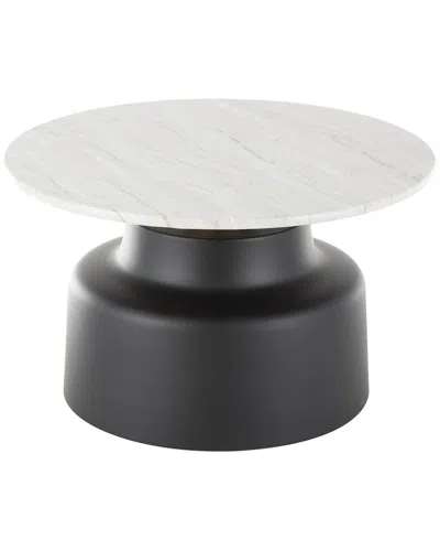 Peyton Lane Metal Pedestal Living Room Coffee Table With Faux Marble Top In Black