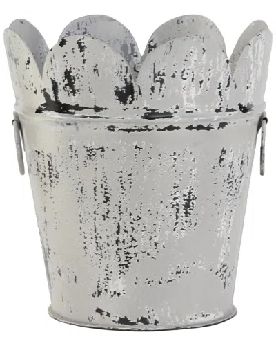 Peyton Lane Metal Scalloped Bucket Planter With Handles In White
