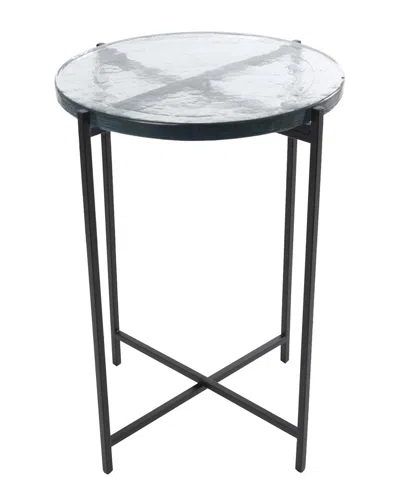 Peyton Lane Metal X-shaped Accent Table With Textured Glass Tabletop In Black