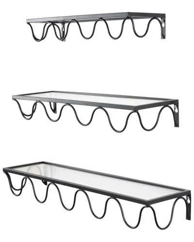 Peyton Lane Modern Glass Wall Shelf Set In Black