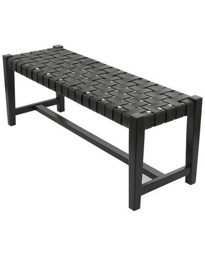 Peyton Lane Modern Woven Black Leather Bench