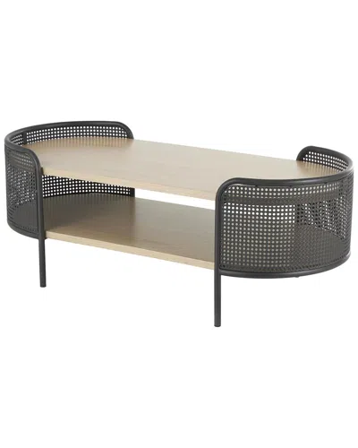 Peyton Lane Oval Two-toned Coffee Table With Mesh Side Panels & Wood Tabletop