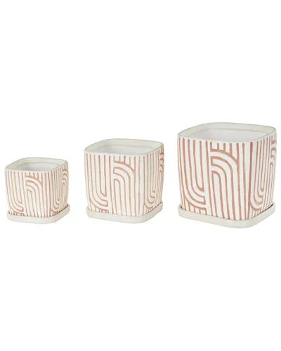 Peyton Lane Pink Ceramic Geometric Arched Patterned Indoor Out