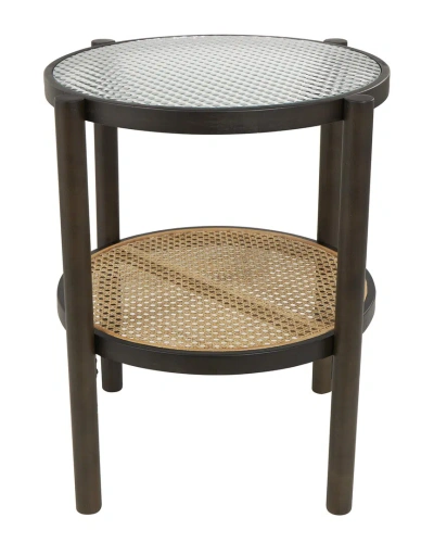 Peyton Lane Rattan Accent Table With Pressed Tempered Glass Top In Brown