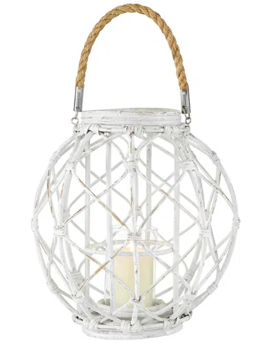 Peyton Lane Rattan Lantern With Rope Handle & Glass Insert In White