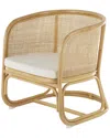 Peyton Lane Rattan Woven Rounded Living Room Accent Chair With Fabric Cushion In Brown