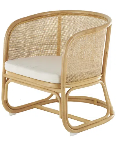 Peyton Lane Rattan Woven Rounded Living Room Accent Chair With Fabric Cushion In Neutral