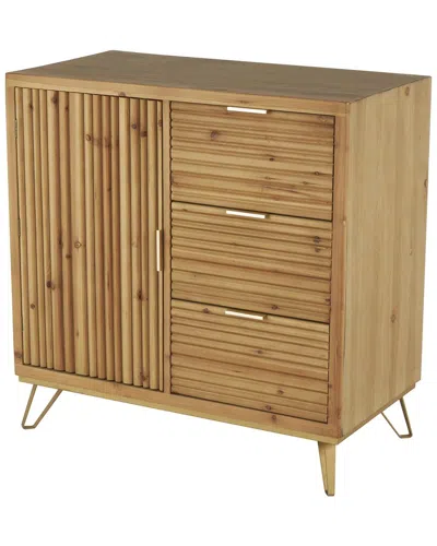 Peyton Lane Ribbed 3-drawer Cabinet With Metal Handles In Brown