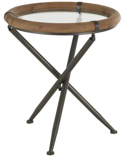 Peyton Lane Round Accent Table With Framed Glass Tabletop In Brown