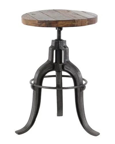 Peyton Lane Round Brown Iron & Teak Wood Stool