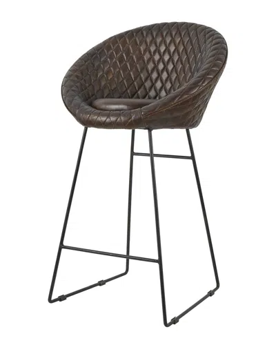 Peyton Lane Round Leather Diamond Tufted Bar Stool With High Back & Metal Legs