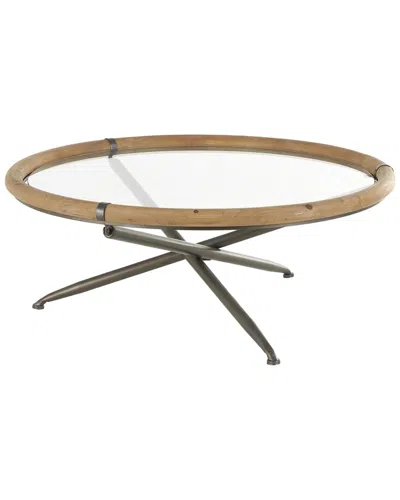 Peyton Lane Round Living Room Coffee Table With Framed Glass Tabletop In Black