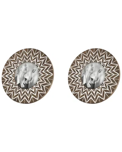 Peyton Lane Round White & Natural Carved Wood Picture Frame In Brown