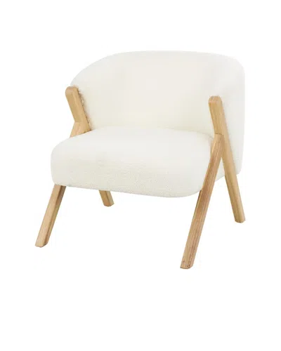 Peyton Lane Rounded Boucle Accent Chair With Angled Wooden Legs In White