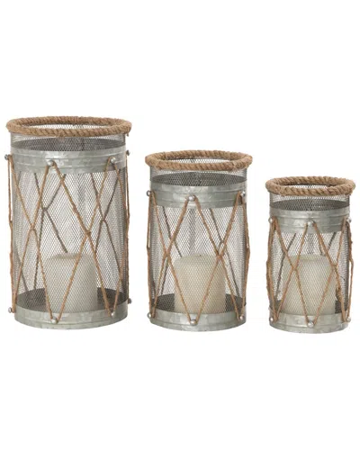Peyton Lane Rustic Metal Candle Lantern Set In Silver