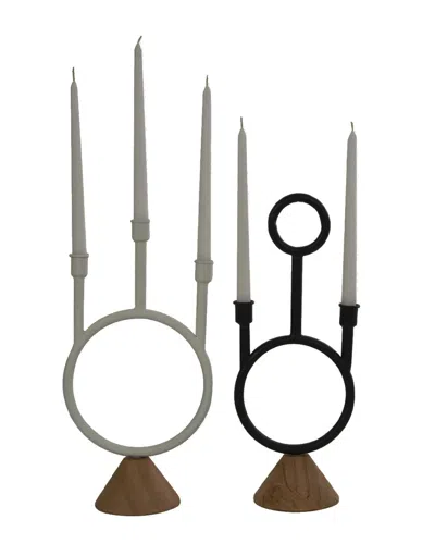 Peyton Lane Set Of 2 Abstract Circular Ring Candle Holders With Cone Bases In Black
