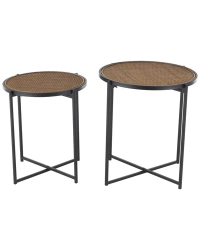 Peyton Lane Set Of 2 Accent Tables With Woven Rattan Tabletop In Brown