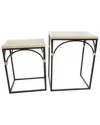 Peyton Lane Set Of 2 Arched Metal Accent Tables With Wooden Zig Zag Patterned  Top & Rattan Accents