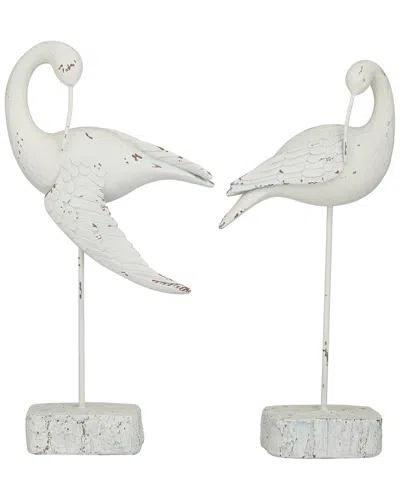 Peyton Lane Set Of 2 Bird Polystone Sculpture In White
